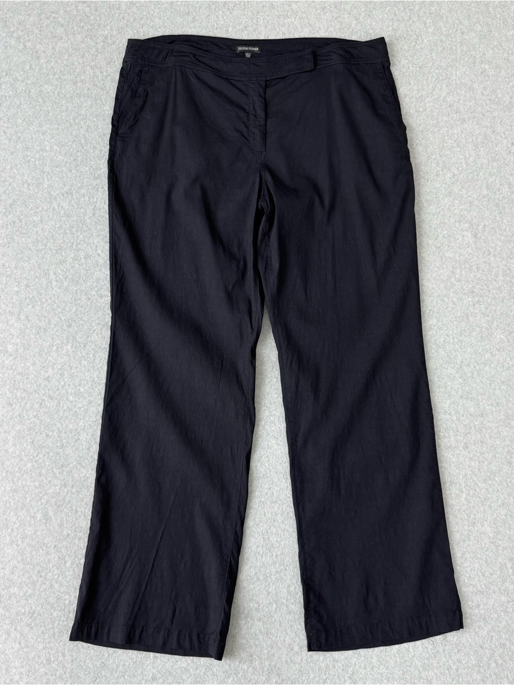 Eileen Fisher Size 16 Pants Blue Straight Leg Trouser Linen Blend Lagenlook